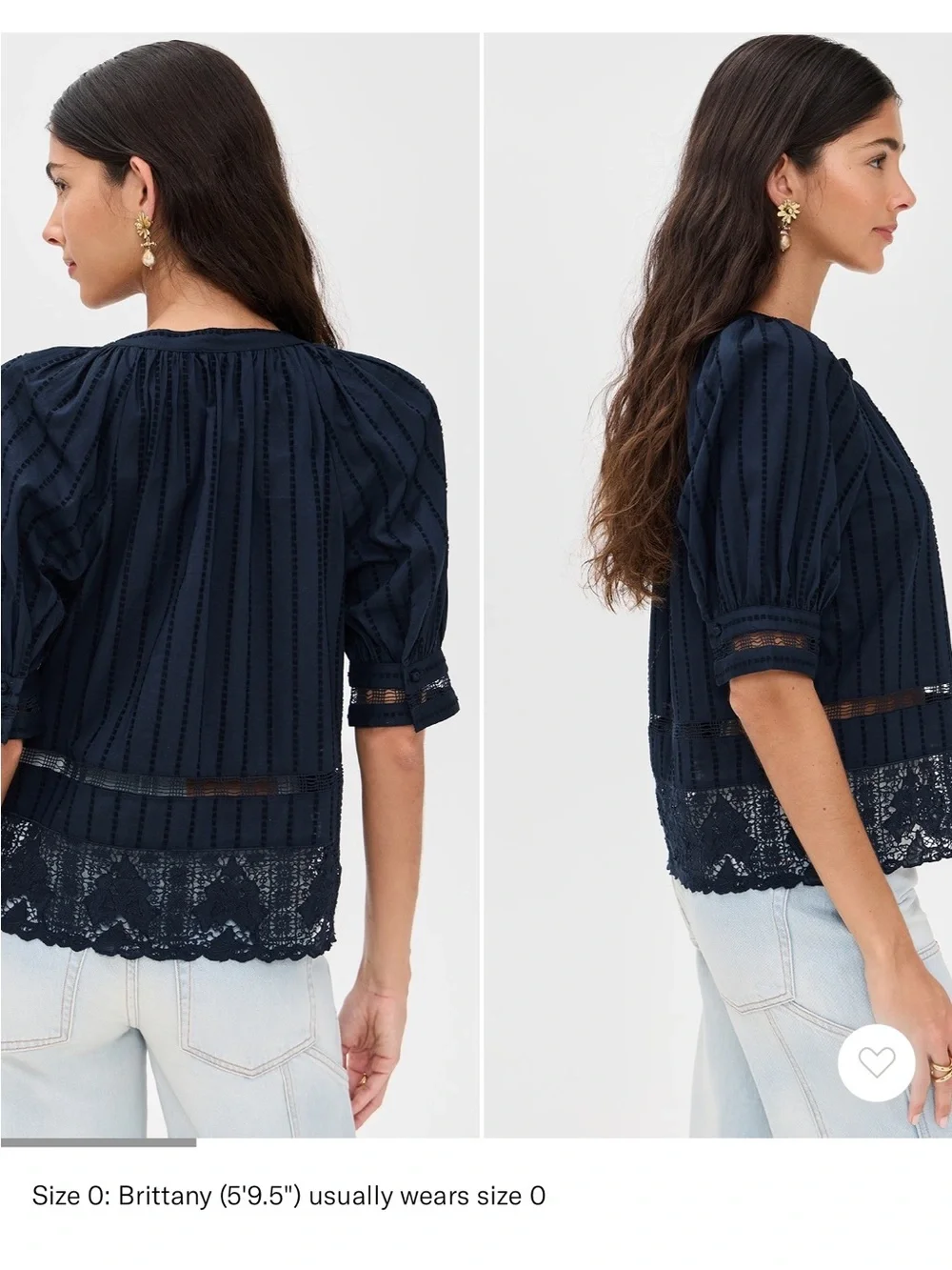 Ulla Johnson Navy Pintuck Lace-Trim Blouse